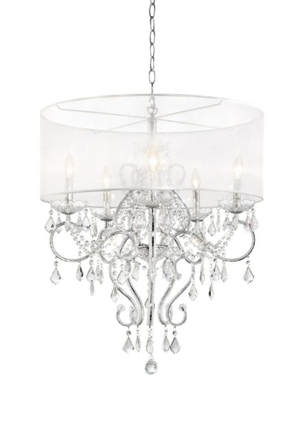 Glam Silver Faux Crystal Hanging Celing Lamp with See Thru Shade - Image 2