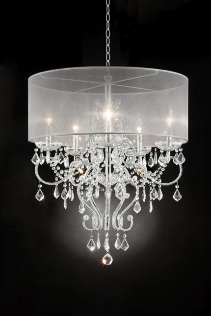 Glam Silver Faux Crystal Hanging Celing Lamp with See Thru Shade - Image 3