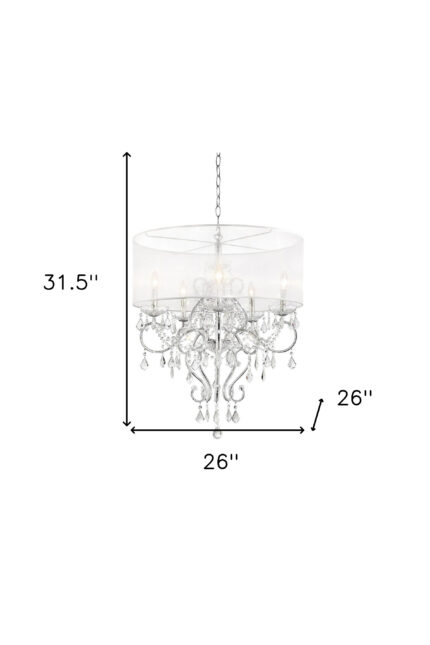Glam Silver Faux Crystal Hanging Celing Lamp with See Thru Shade - Image 4