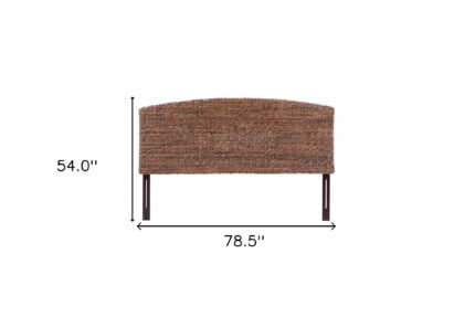 Brown Natural and Rustic Woven Banana Leaf Curved King Size Headboard - Image 7