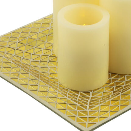 Set of Three Ivory Flameless Pillar Candles With Gold Holder - Image 4