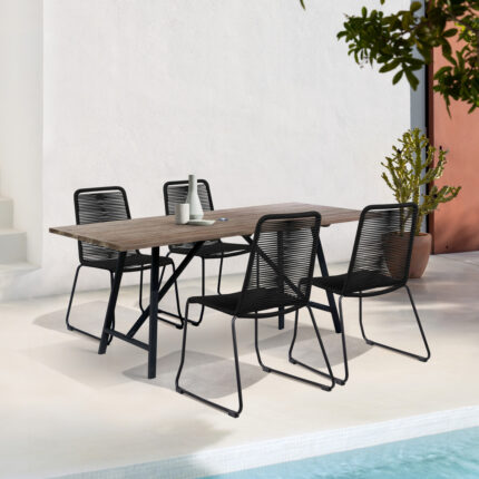 Five Piece Brown and Black Solid Wood Dining Set with Four Chairs - Image 9