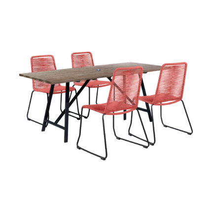 Five Piece Brown and Black Solid Wood Dining Set with Four Chairs - Image 5