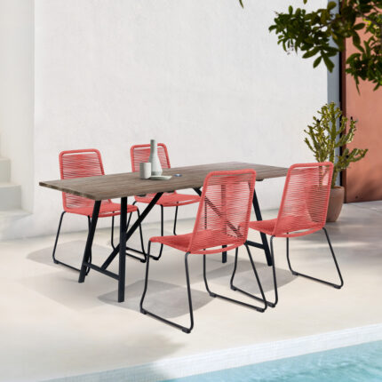 Five Piece Brown and Black Solid Wood Dining Set with Four Chairs - Image 9
