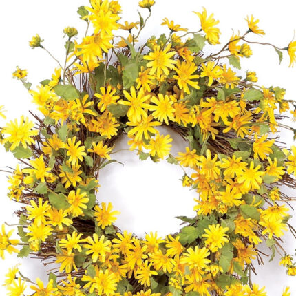 23" Green And Yellow Spring Daisy Artificial Wreath - Image 4