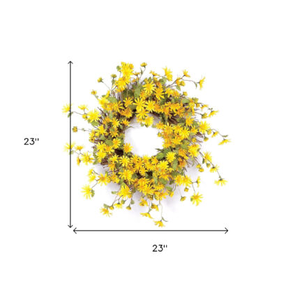 23" Green And Yellow Spring Daisy Artificial Wreath - Image 5