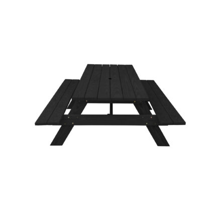 Black Solid Wood Dining Set with Two Benches With Umbrella Hole - Image 3
