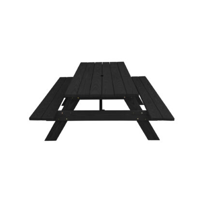 Black Solid Wood Dining Set with Two Benches With Umbrella Hole - Image 4