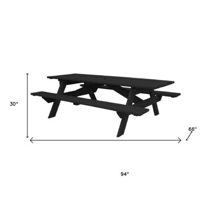 Black Solid Wood Dining Set with Two Benches With Umbrella Hole - Image 6