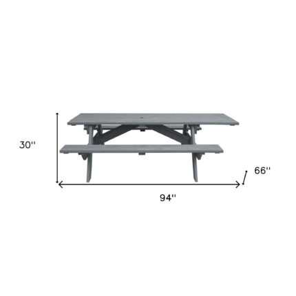 Gray Solid Wood Outdoor Picnic Table Umbrella Hole - Image 6