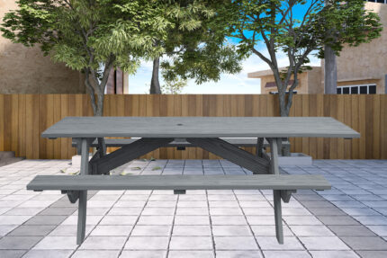 Gray Solid Wood Outdoor Picnic Table Umbrella Hole - Image 3