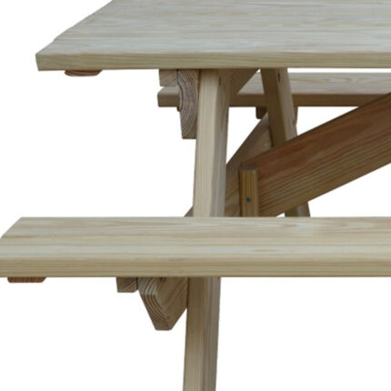 Beige Solid Wood Outdoor Picnic Table Umbrella Hole - Image 5
