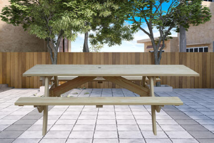 Beige Solid Wood Outdoor Picnic Table Umbrella Hole - Image 3