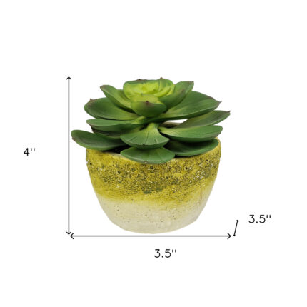 4" Green Succulent Artificial Succulent in a White And Yellow Pot - Image 5