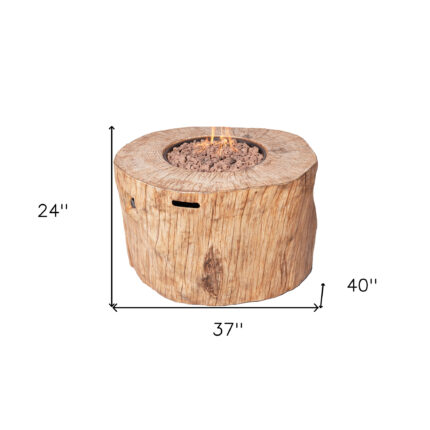 37" Brown Faux Wood Stump Propane Round Fire pit With Cover - Image 8