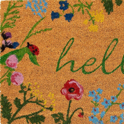 17" X 29" Natural and Green Coir Floral Hello Outdoor Door Mat - Image 5
