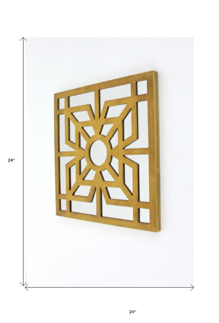 24" X 24" X 1" Bright Gold Mirrored Wooden  Wall Decor - Image 6
