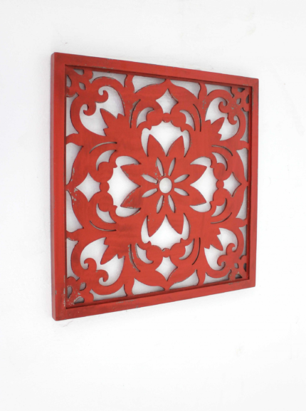 Red Flower Wood Hanging Dimensional Sculpture - Image 4