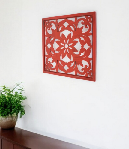 Red Flower Wood Hanging Dimensional Sculpture - Image 3