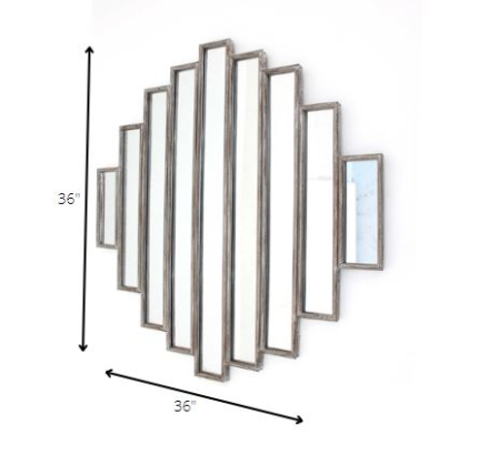 36" X 36" X 2" Silver Rustic Multi Mirrored Wall Sculpture - Image 6