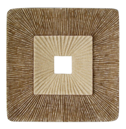 14" X 14" X 2" Brown Concave Square Double Layer Ribbed  Wall Plaque Set Of 2 - Image 1