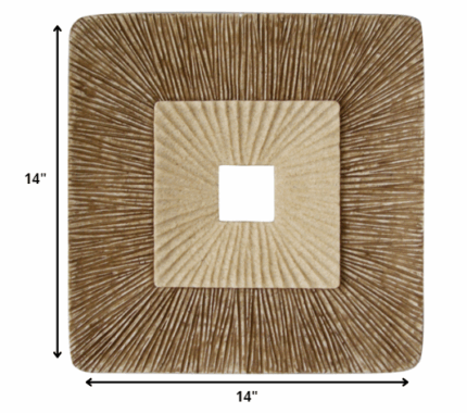 14" X 14" X 2" Brown Concave Square Double Layer Ribbed  Wall Plaque Set Of 2 - Image 6