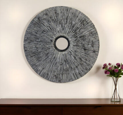 30" X 30" Contemporary Grey Round Rib Wall Art - Image 1