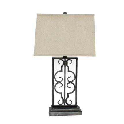 29" Distressed Gray Metal Bedside Lamp With Beige Shade - Image 3