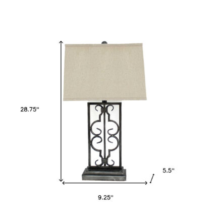 29" Distressed Gray Metal Bedside Lamp With Beige Shade - Image 7