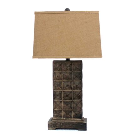 30" Distressed Bronze Metal Bedside Lamp With Khaki Shade - Image 1