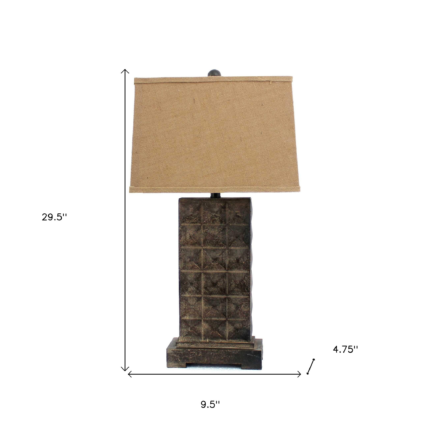 30" Distressed Bronze Metal Bedside Lamp With Khaki Shade - Image 6