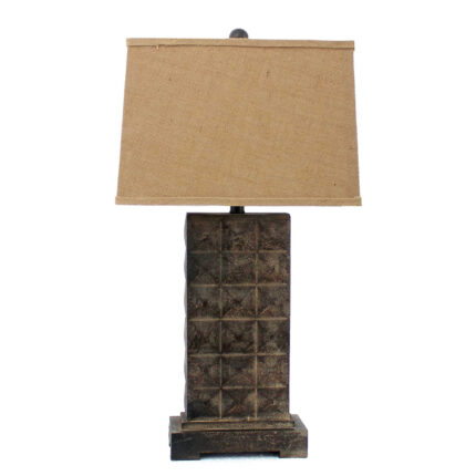 30" Distressed Bronze Metal Bedside Lamp With Khaki Shade - Image 3
