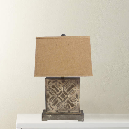 25" Distressed Brown Metal Bedside Lamp With Khaki Shade - Image 5