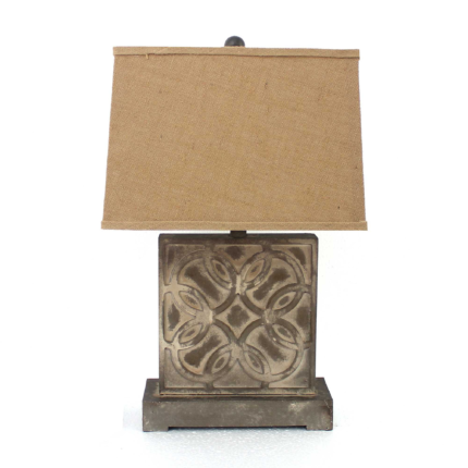25" Distressed Brown Metal Bedside Lamp With Khaki Shade - Image 3