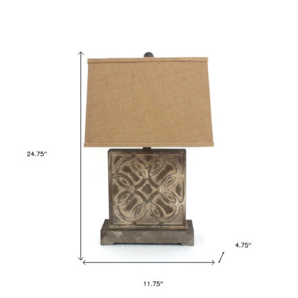 25" Distressed Brown Metal Bedside Lamp With Khaki Shade - Image 6