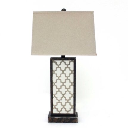 30" Distressed Bronze Metal Bedside Lamp With Beige Shade - Image 1