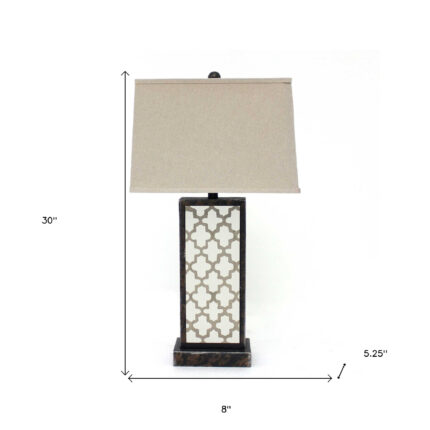 30" Distressed Bronze Metal Bedside Lamp With Beige Shade - Image 6