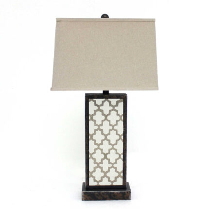 30" Distressed Bronze Metal Bedside Lamp With Beige Shade - Image 3
