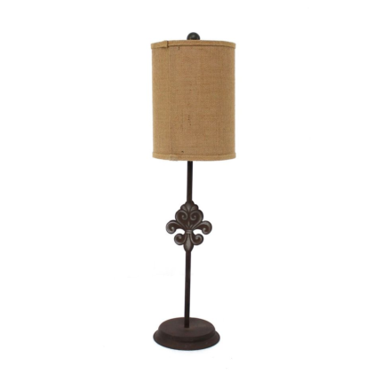31" Black Fleur de Lis Metal Table Lamp With Natural Burlap Shade - Image 2