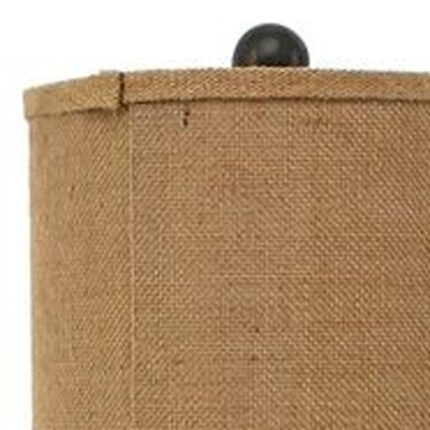 31" Black Fleur de Lis Metal Table Lamp With Natural Burlap Shade - Image 3