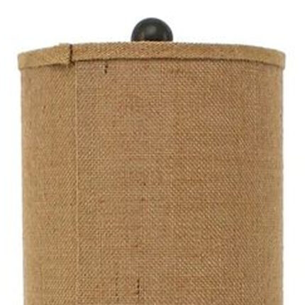 31" Black Fleur de Lis Metal Table Lamp With Natural Burlap Shade - Image 4