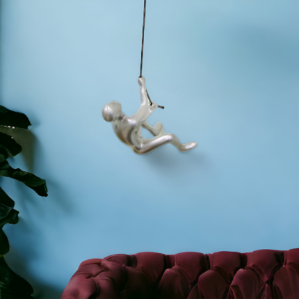 6" X 4" Silver Resin Climbing Man Hanging Dimensional Sculpture - Image 1