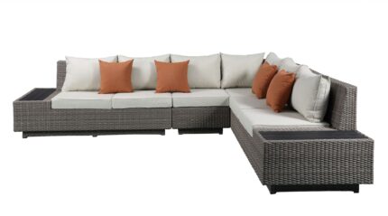 Beige Polyester Modular L Shaped Four Piece Standard With Console And Toss Pillows - Image 3