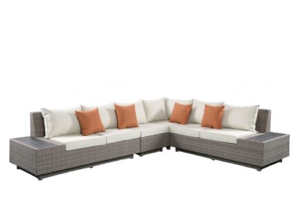 Beige Polyester Modular L Shaped Four Piece Standard With Console And Toss Pillows - Image 4