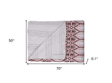 50" X 70" Pink and Brown Kantha Cotton Abstract Throw Blanket with Embroidery - Image 6