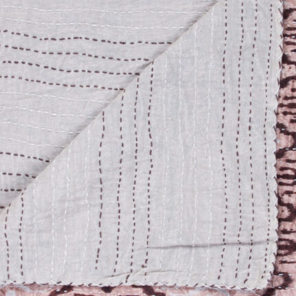50" X 70" Pink and Brown Kantha Cotton Abstract Throw Blanket with Embroidery - Image 4
