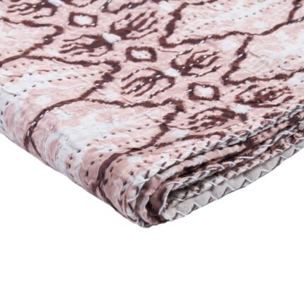 50" X 70" Pink and Brown Kantha Cotton Abstract Throw Blanket with Embroidery - Image 3