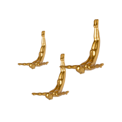 Set of Three Gold Resin Diving Man Hanging Dimensional Sculpture - Image 2