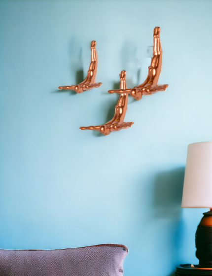 Set of Three Bronze Resin Diving Man Hanging Dimensional Sculpture - Image 1