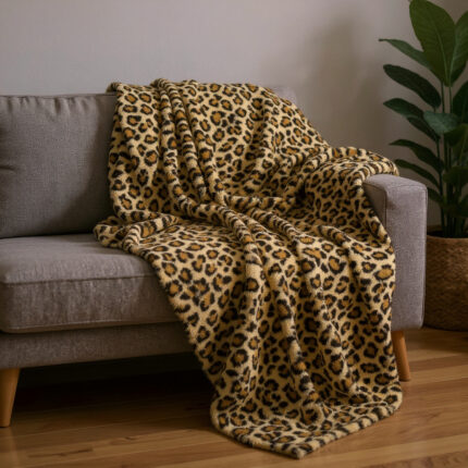 50" X 70" Brown and Black Faux Fur Leopard Plush Throw Blanket - Image 1